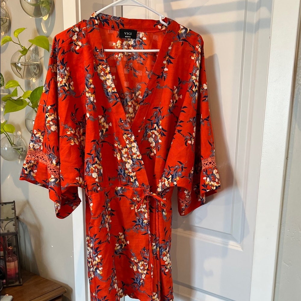 Vici Vibrant Orange Floral Kimono